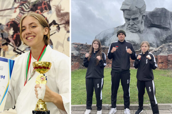 Спортсмены киокушинкай клуба "Сайха Профф" в Бресте: Анна Островская, Алексей Дрокин и Юлия Левкович