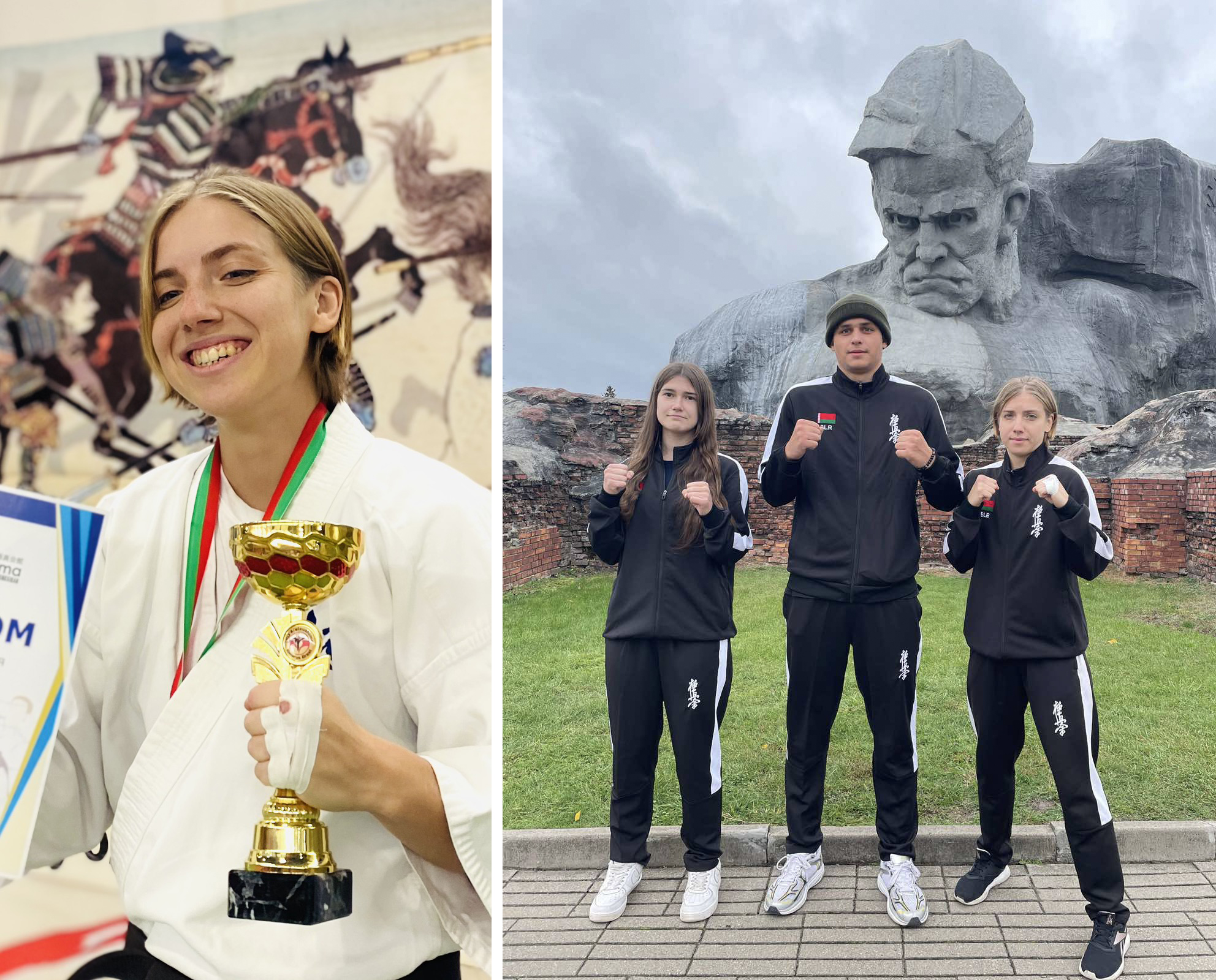 Спортсмены киокушинкай клуба "Сайха Профф" в Бресте: Анна Островская, Алексей Дрокин и Юлия Левкович